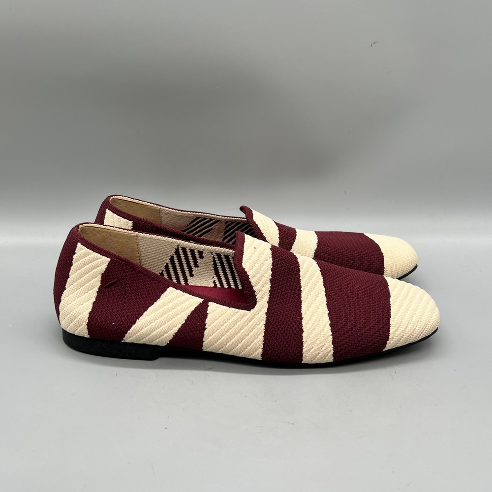 Vivaia Shoes Women 8 Burgundy Cream Striped Knit Square Toe Slip On Loafer Flats